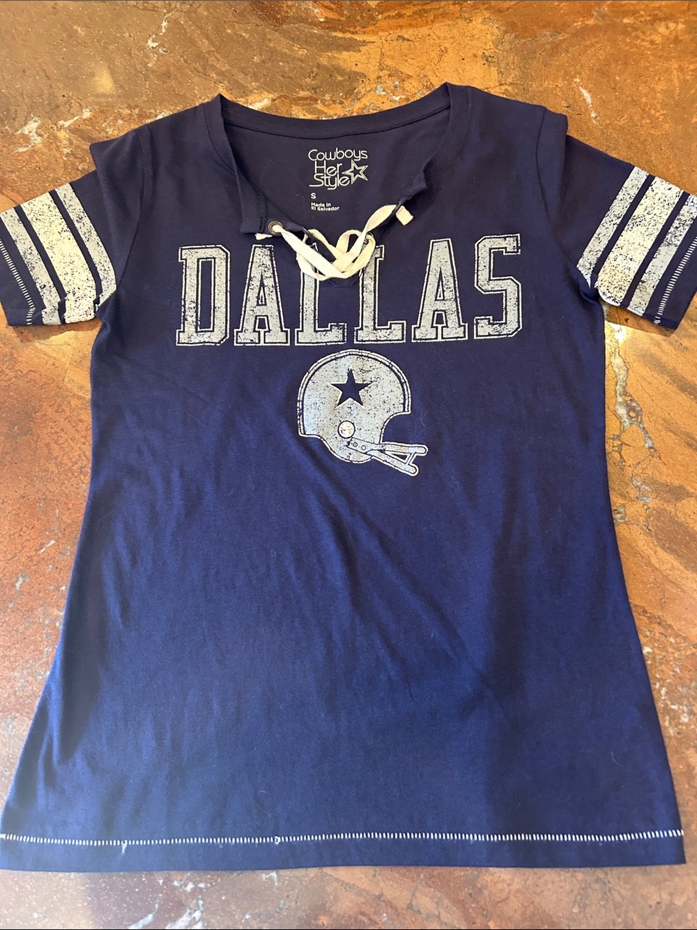 Cowboys Her Style Navy Lace-Up Dallas Football Tee